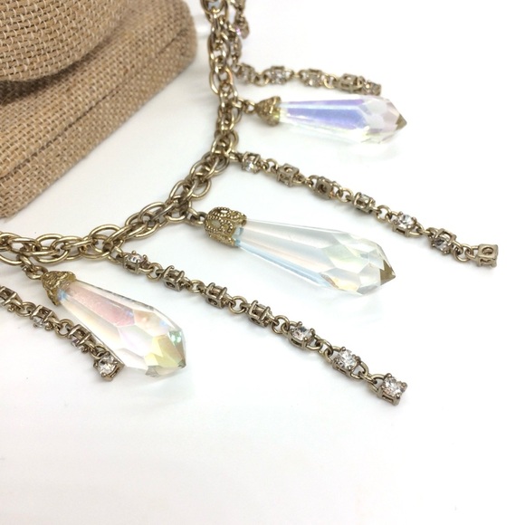 VINTAGE ANN TAYLOR AB AURORA BOREALIS BEAD CHAIN DANGLE NECKLACE GOLD TONE BELT - Picture 12 of 15